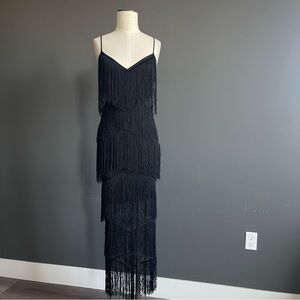 Black Fringe Maxi Sheer Dress 1920s Flapper Evening Gatsby Formal ASOS